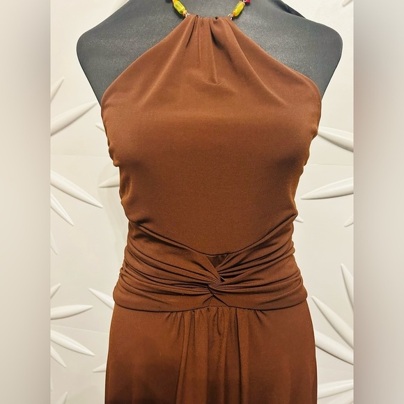 Wrapper, size medium, chocolate beaded halter dress, in good preloved condition - Picture 3 of 4